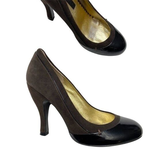 LOVELY PEOPLE Brown Pumps Sz 8 Suede Patent - Picture 2 of 7